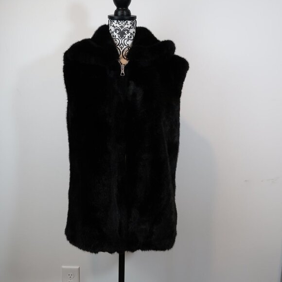 Zara Woman Studio Black Faux Fur Vest xs/s - Picture 1 of 4